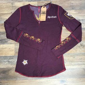 Alp-n-Rock Long Sleeve Shirt Embroidered Floral Maroon size 2